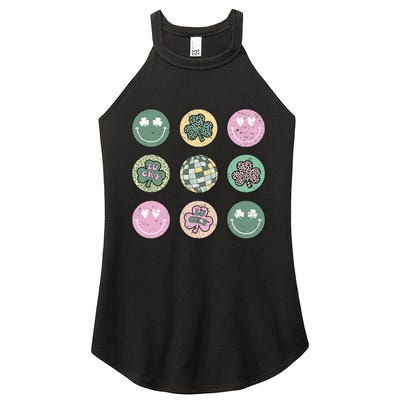 Lucky Shamrock Smile Face Disco Groovy St Patricks Day Women's Perfect Tri Rocker Tank