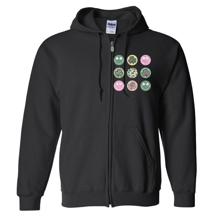 Lucky Shamrock Smile Face Disco Groovy St Patricks Day Full Zip Hoodie