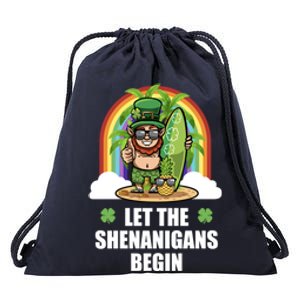 Leprechaun Surfing Shenanigans Funny St Patricks Day Funny Gift Drawstring Bag