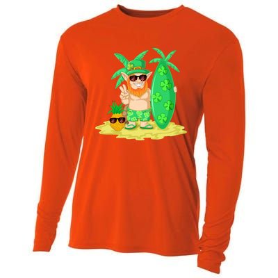 Leprechaun Surfing St Patricks Day Shamrock Leaf Clover Gift Cooling Performance Long Sleeve Crew