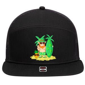 Leprechaun Surfing St Patricks Day Shamrock Leaf Clover Gift 7 Panel Mesh Trucker Snapback Hat