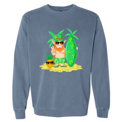 Leprechaun Surfing St Patricks Day Shamrock Leaf Clover Gift Garment-Dyed Sweatshirt