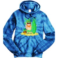 Leprechaun Surfing St Patricks Day Shamrock Leaf Clover Gift Tie Dye Hoodie