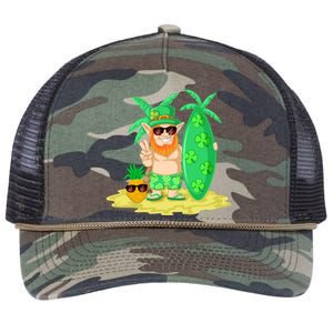 Leprechaun Surfing St Patricks Day Shamrock Leaf Clover Gift Retro Rope Trucker Hat Cap