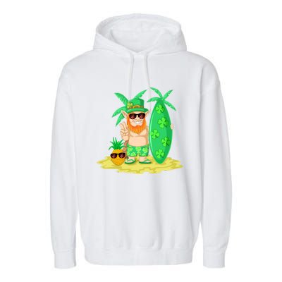 Leprechaun Surfing St Patricks Day Shamrock Leaf Clover Gift Garment-Dyed Fleece Hoodie