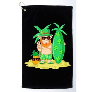 Leprechaun Surfing St Patricks Day Shamrock Leaf Clover Funny Gift Platinum Collection Golf Towel