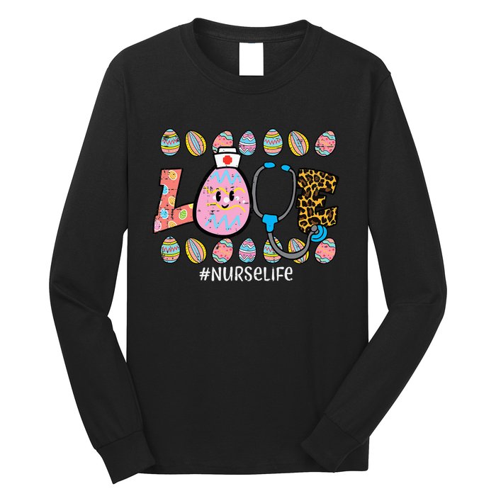 LOVE Stethoscope Scrub Nurse CNA Life Bunny Long Sleeve Shirt