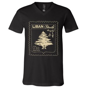 Lebanese Stamp Support Lebanon Beirut Map Palestine V-Neck T-Shirt