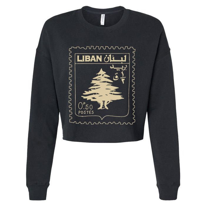 Lebanese Stamp Support Lebanon Beirut Map Palestine Cropped Pullover Crew