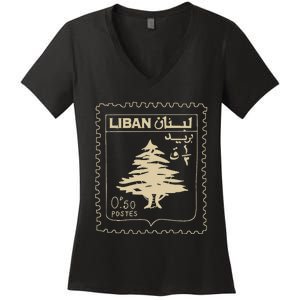 Lebanese Stamp Support Lebanon Beirut Map Palestine Women's V-Neck T-Shirt