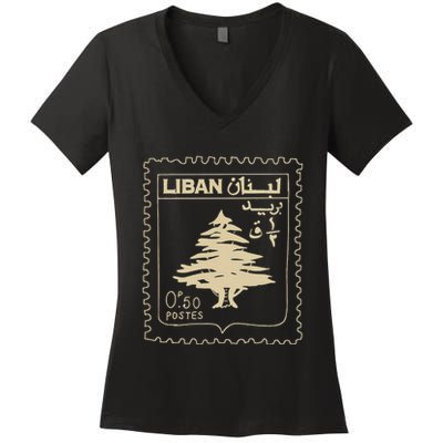 Lebanese Stamp Support Lebanon Beirut Map Palestine Women's V-Neck T-Shirt