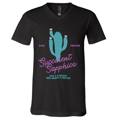 Lesbian Succulent Sapphics Plant Lesbian V-Neck T-Shirt