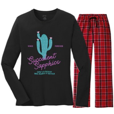 Lesbian Succulent Sapphics Plant Lesbian Women's Long Sleeve Flannel Pajama Set 