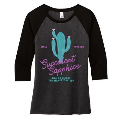 Lesbian Succulent Sapphics Plant Lesbian Women's Tri-Blend 3/4-Sleeve Raglan Shirt