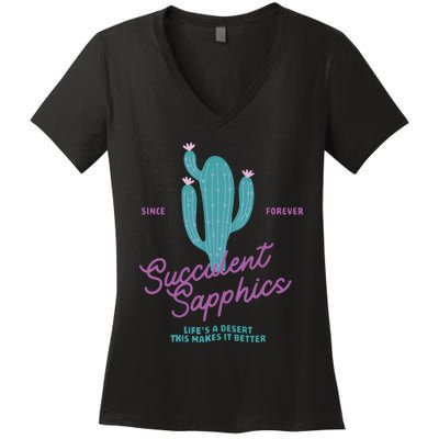 Lesbian Succulent Sapphics Plant Lesbian Women's V-Neck T-Shirt