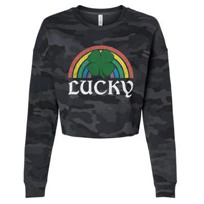 Lucky Shamrock St Patrick's Day Saint Paddy's Rainbow Irish Meaningful Gift Cropped Pullover Crew