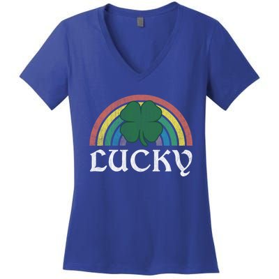 Lucky Shamrock St Patrick's Day Saint Paddy's Rainbow Irish Meaningful Gift Women's V-Neck T-Shirt