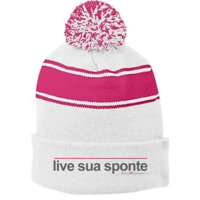 Live Sua Sponte By Lawphrases Stripe Pom Pom Beanie