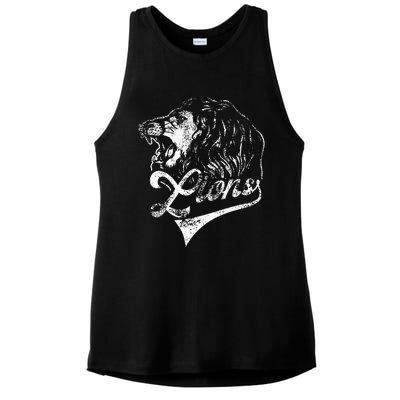 Lions School Sports Fan Team Spirit Mascot Vintage Ladies PosiCharge Tri-Blend Wicking Tank