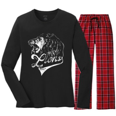 Lions School Sports Fan Team Spirit Mascot Vintage Women's Long Sleeve Flannel Pajama Set 