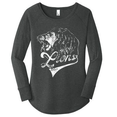 Lions School Sports Fan Team Spirit Mascot Vintage Women's Perfect Tri Tunic Long Sleeve Shirt