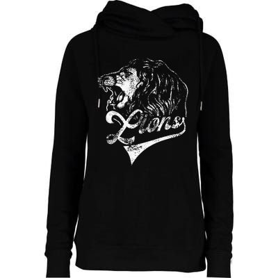 Lions School Sports Fan Team Spirit Mascot Vintage Womens Funnel Neck Pullover Hood