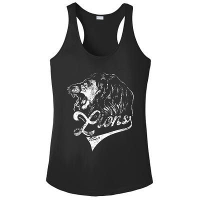 Lions School Sports Fan Team Spirit Mascot Vintage Ladies PosiCharge Competitor Racerback Tank