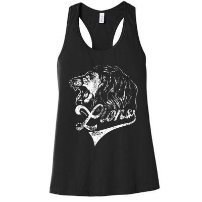 Lions School Sports Fan Team Spirit Mascot Vintage Women's Racerback Tank