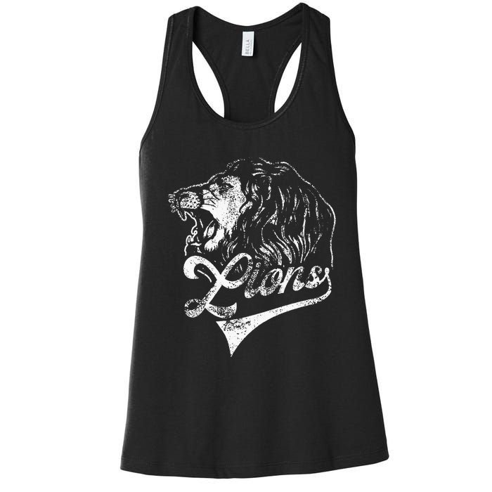 Lions School Sports Fan Team Spirit Mascot Vintage Women's Racerback Tank