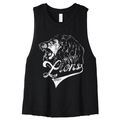 Lions School Sports Fan Team Spirit Mascot Vintage Women's Racerback Cropped Tank