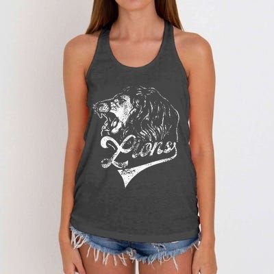 Lions School Sports Fan Team Spirit Mascot Vintage Women's Knotted Racerback Tank