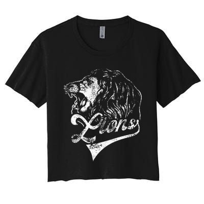 Lions School Sports Fan Team Spirit Mascot Vintage Women's Crop Top Tee