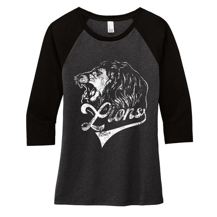 Lions School Sports Fan Team Spirit Mascot Vintage Women's Tri-Blend 3/4-Sleeve Raglan Shirt