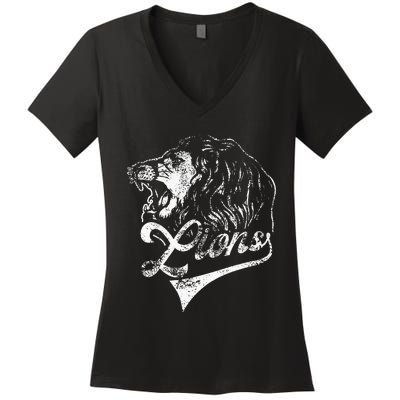 Lions School Sports Fan Team Spirit Mascot Vintage Women's V-Neck T-Shirt