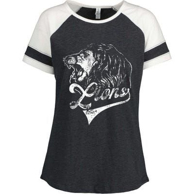 Lions School Sports Fan Team Spirit Mascot Vintage Enza Ladies Jersey Colorblock Tee