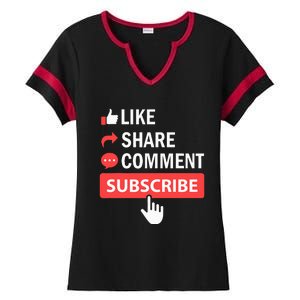 Like Share Subscribe Comment Video Livestream Blogging Ladies Halftime Notch Neck Tee