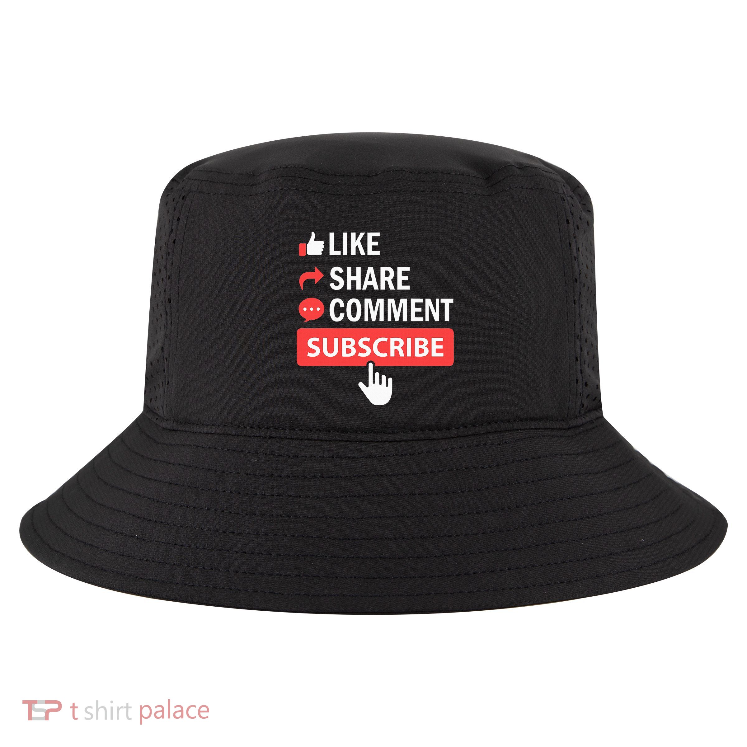 Like Share Subscribe Comment Video Livestream Blogging Cool Comfort Performance Bucket Hat