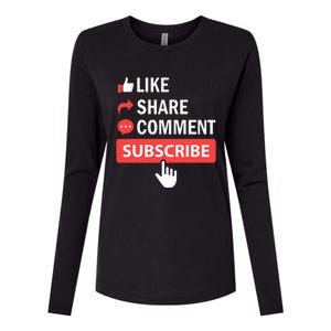 Like Share Subscribe Comment Video Livestream Blogging Womens Cotton Relaxed Long Sleeve T-Shirt