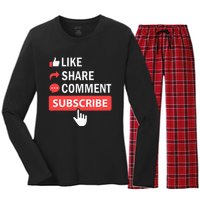 Like Share Subscribe Comment Video Livestream Blogging Women's Long Sleeve Flannel Pajama Set 