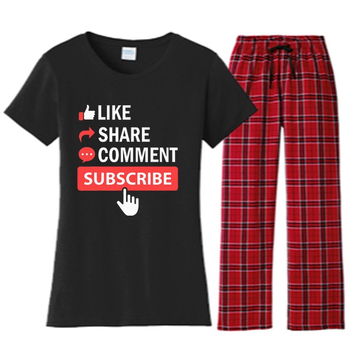 Like Share Subscribe Comment Video Livestream Blogging Women's Flannel Pajama Set