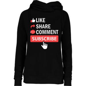 Like Share Subscribe Comment Video Livestream Blogging Womens Funnel Neck Pullover Hood