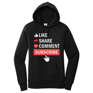 Like Share Subscribe Comment Video Livestream Blogging Women's Pullover Hoodie