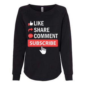 Like Share Subscribe Comment Video Livestream Blogging Womens California Wash Sweatshirt