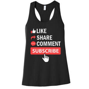 Like Share Subscribe Comment Video Livestream Blogging Women's Racerback Tank