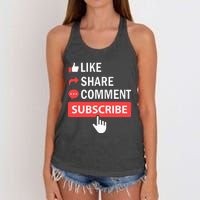 Like Share Subscribe Comment Video Livestream Blogging Women's Knotted Racerback Tank