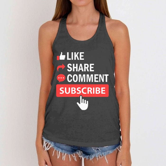 Like Share Subscribe Comment Video Livestream Blogging Women's Knotted Racerback Tank