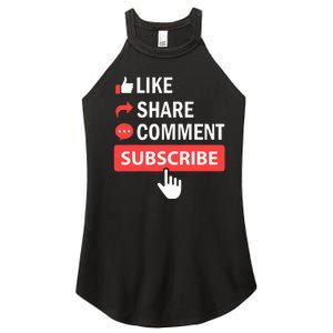 Like Share Subscribe Comment Video Livestream Blogging Women's Perfect Tri Rocker Tank