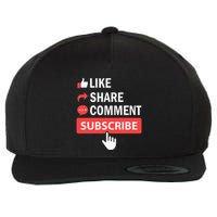 Like Share Subscribe Comment Video Livestream Blogging Wool Snapback Cap