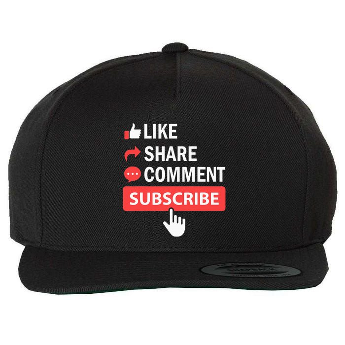 Like Share Subscribe Comment Video Livestream Blogging Wool Snapback Cap