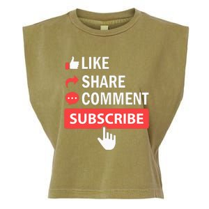 Like Share Subscribe Comment Video Livestream Blogging Garment-Dyed Women's Muscle Tee